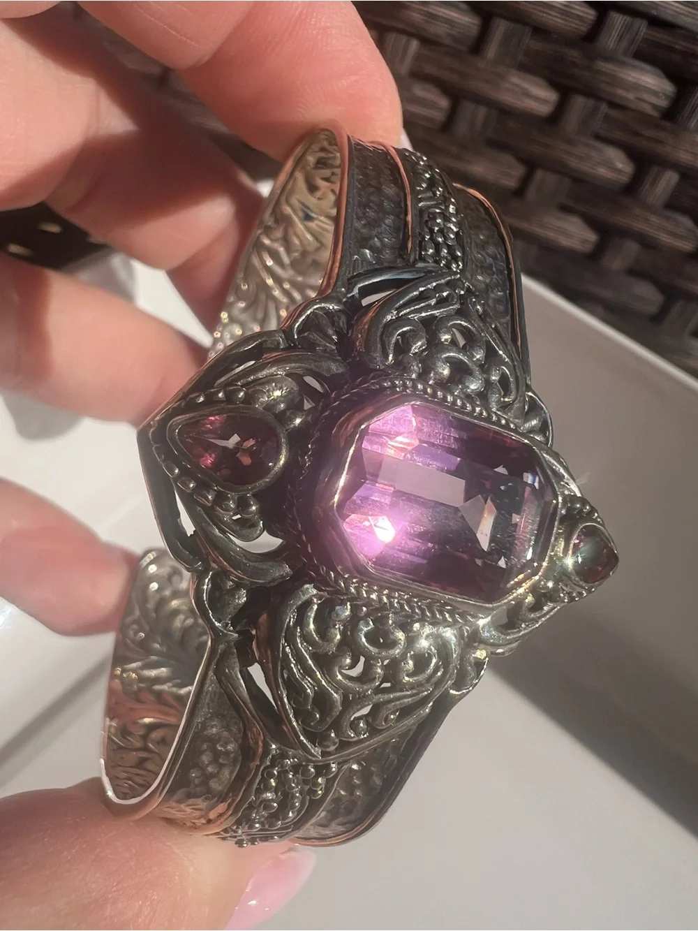 Stunning SARDA Sterling silver cuff bracelet with purple pink crystals - Picture 7 of 15